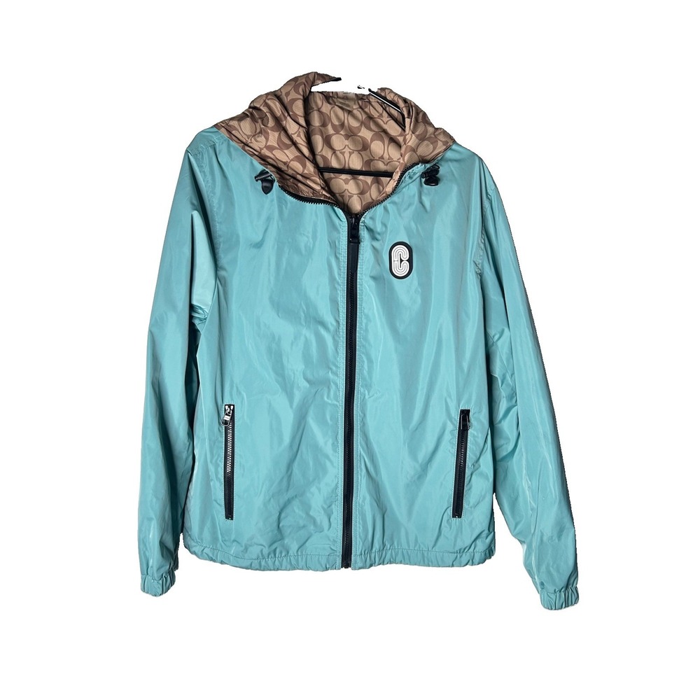 Coach Men's Reversible Monogram Windbreaker Jacket Hooded Full Zip Size Large